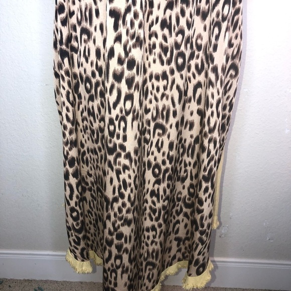 Umgee MustardColor with Leopard Print Back Linen Bland Dress with Raw Edges Sz L - Picture 7 of 7